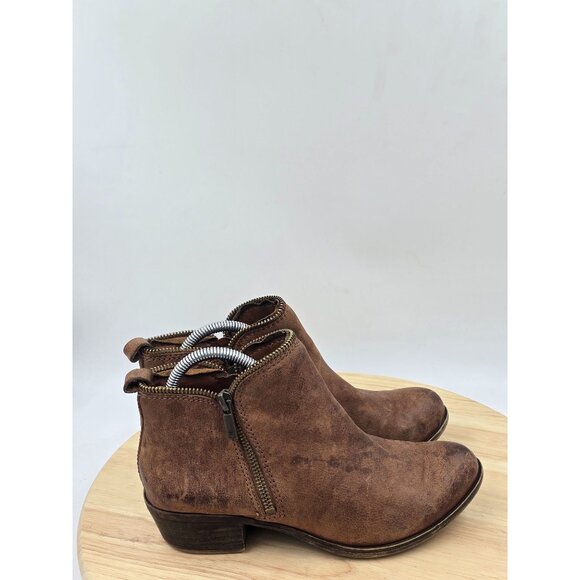Lucky Brand Womens  Basel Ankle Booties Brown Leather side Zip Sz 7M - Picture 1 of 8